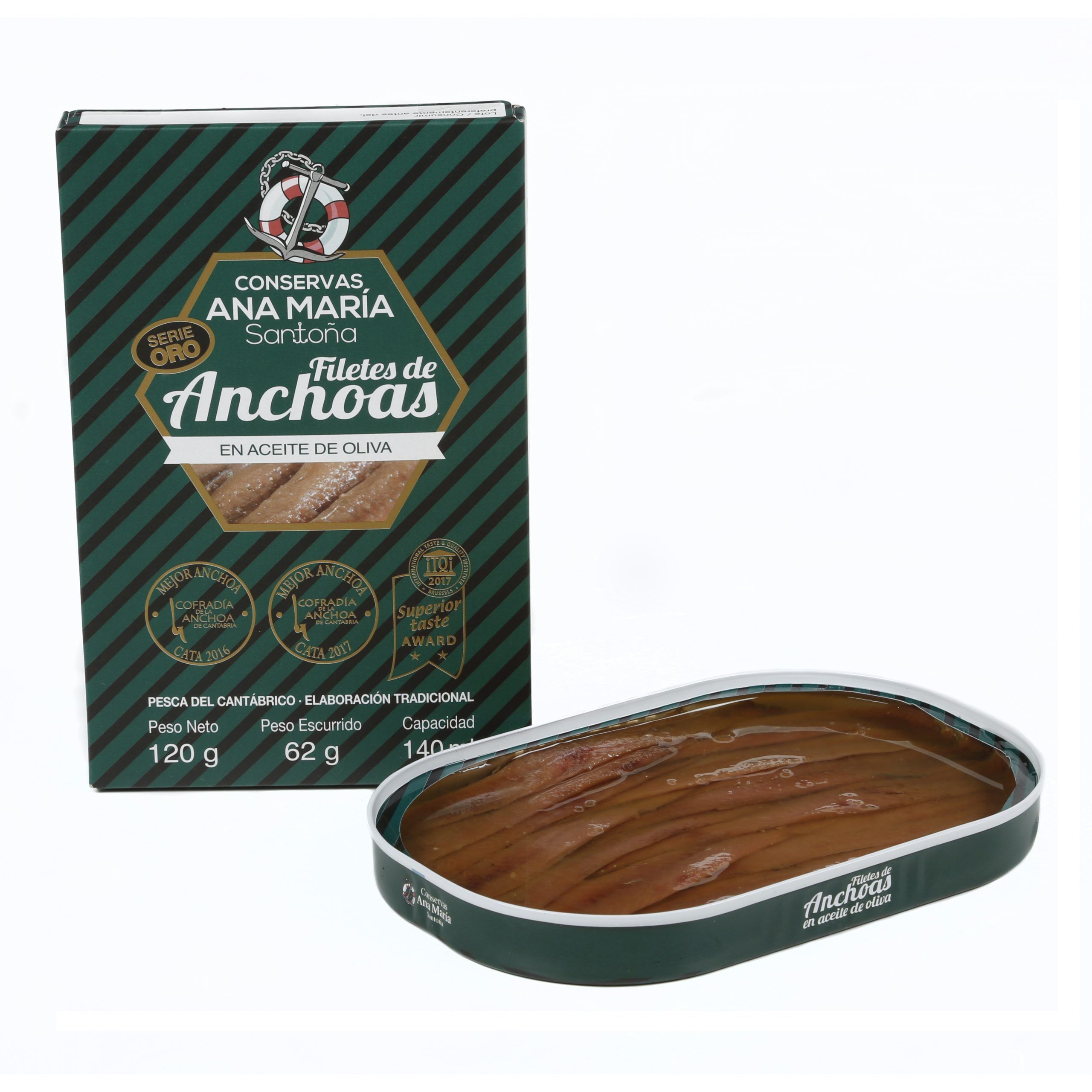Anchoas del Cantábrico origen Santoña serie Oro Ana María